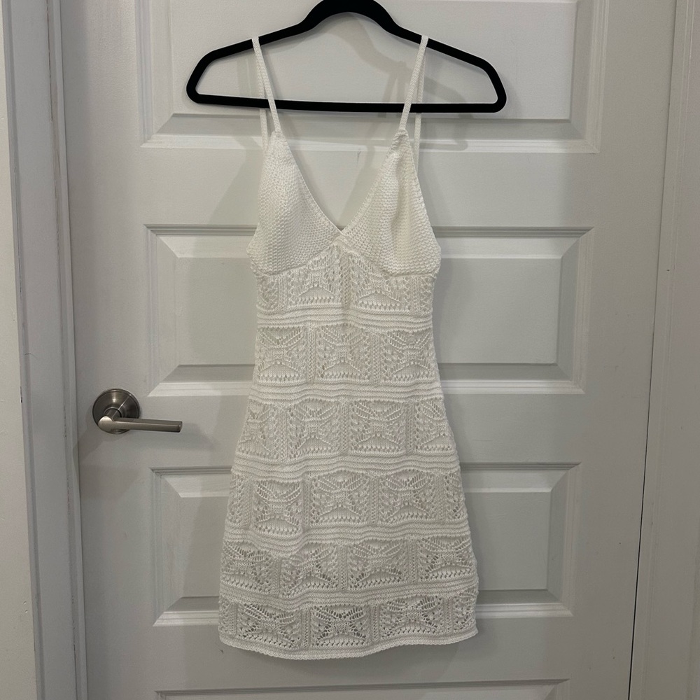 Boho Pink White Crochet Dress